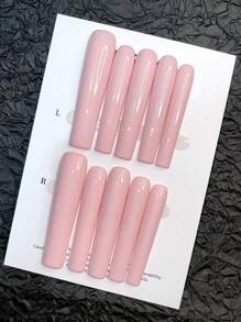 10 Peças Adesivos de Arte de Unhas Pintados à Mão Extra Longos, Adesivos de Unhas em Formato de Caixão Pintados à Mão, Unhas Postiças, Adesivos de Arte de Unhas em Relevo, Adesivos de Unhas em Tubo de Cores Mistas, Superfície Lisa, Elegante para Mulheres, Fácil de Usar, Decoração de Unhas, Superfície Lisa, Várias Embalagens, Kit de Extensão de Unhas, Adesivos de Arte de Unhas em Relevo, Suprimentos de Arte de Unhas, Adesivos de Unhas Feitos à Mão Unhas Postiças - Rosa chiclete - Visão 2