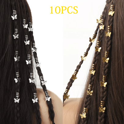 LUJITO 10 Pcs Gold Butterfly Decor Hollow Out Hair Rings, Dreadlocks Hair Accessories, Punk Street Style Women's Hair Accessories For Festival And Party Accessories