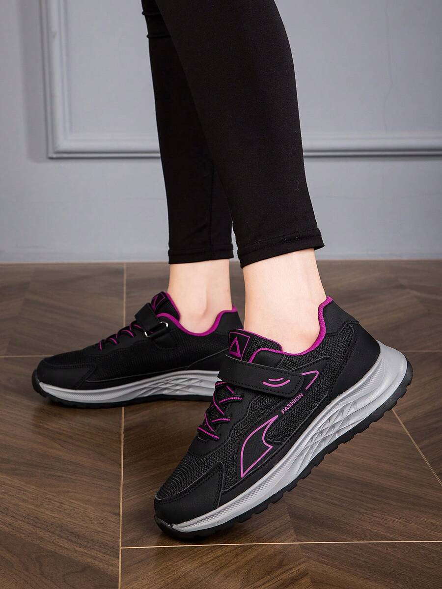 Zapatos para caminar para personas mayores, zapatos de suela blanda para mujeres mayores en primavera y otoño, zapatos casuales deportivos de cuero con antideslizantes y resistentes al desgaste - negro morado - Ver 1
