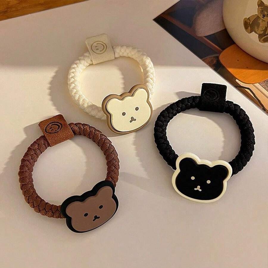 1入組季節性啞光奶咖啡色熊熊辮子髮圈，多種顏色可選 - 彩色 - 查看 1