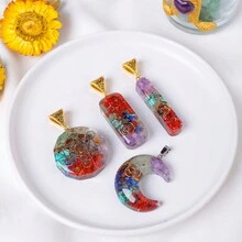 1入組天然療癒水晶礫石Ogen吊墜項鍊，可調節樹脂項鍊，男女均適用的護身珠寶 - 奧根滴膠吊墜 - 查看 4