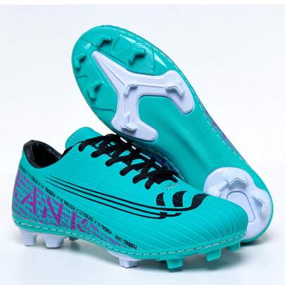 Chuteira de Campo Cano Baixo Verde Roxo com Solado Costurado Reforçada 34 ao 45