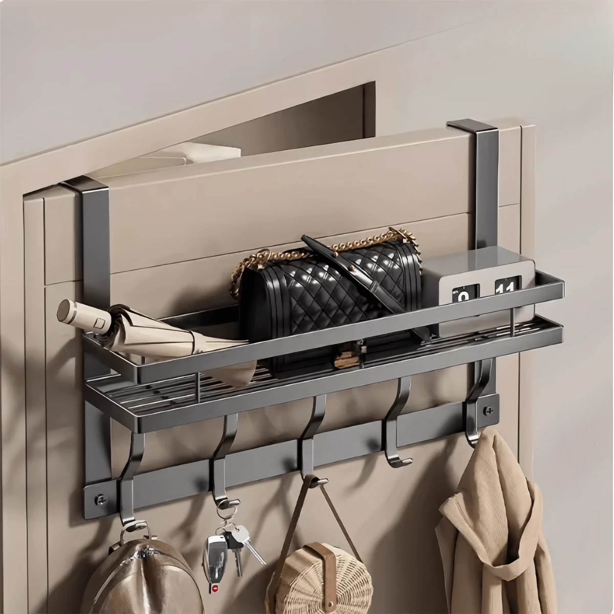 Hook Storage Rack - Door Back Hook Towel Rack, Coat Hanger For Door, Fits 1.33-1.77 Inch Door Thickness, Easy To Install