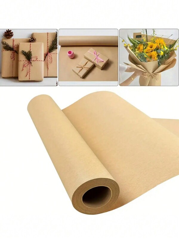 1 rotolo di carta da imballaggio marrone per feste di Capodanno, carta da regalo fai-da-te, rotolo di carta kraft, adatta per confezioni regalo di compleanni, artigianato, profumo, poster ecc., per produzione e confezionamento, forniture per l'imballaggio di profumo di fiori, confezioni per regali di matrimonio, San Valentino e feste