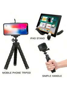 1入組迷你柔軟海綿章魚手機三腳架，直播攝影海綿小腳架，適用於所有手機，章魚架戶外自拍工具，隨時隨地解放雙手，旅行的好幫手 - 彩色 - 查看 2