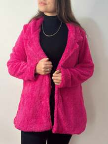 Casaco Teddy Inverno Feminino Longo Com Forro Pelúcia Blusa Feminina - Pink - Visão 6
