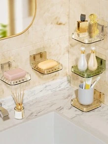 1 pieza Estante de almacenamiento de baño montado en la pared, soporte para jabonera, escurridor de jabón, sin perforación, diseño de drenaje hueco, caja organizadora de baño, separación de artículos de tocador, accesorios de baño.