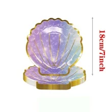 10pcs/20pcs/50pcs Pink And Purple 7inch 9inch Mermaid Plates Seashell Paper Plates Sea Iridescent Mermaid Party Shaped Plates Disposable Holographic Foil Cake Party Supplies For Mermaid Party Birthday Shower Wedding , For Halloween Or Christmas Party - Multicolor - View 9