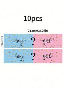 10 piezas Pegatinas para revelar el género del bebé, etiquetas de regalo para fiesta de baby shower, decoraciones familiares para baby shower - Multicolor - Ver 6