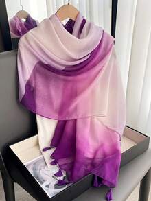 1pc Elegant Ombre Linen Pendant Scarf Women's Multi-Functional Fashion Shawl Decorative Long Scarf - Multicolor - View 9