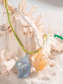 imoli 3pcs Beach Vacation Style Transparent Resin Seashell & Starfish & Conch Beaded Necklace Set For Women, Party Gift (Each Handmade Necklace Is Cut-To-Fit In Length, Number Of Beads Vary) - Multicolor - View 4
