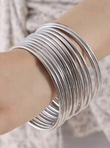 3/6/10pcs Set Fashionable Gold/Silver Stacked Bracelets For Women - Vintage Minimalist Style, Iron Material, Perfect For Daily Wear (Note: Size Is Relatively Large, Please Choose According To Your Needs) - Silver - View 2