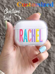 1pc Customized Colorful Name Text Transparent Earphone Protective Case Compatible With Apple 1/2/3,Customized Earphone Cases,Chic Autumn,Stylish,Colorful,Vintage,Cute,Contracted,Funny,Custom,Personalized,Unique,Customized,Ideal Gifts For Him,Ideal Gifts For Her,Boyfriend,Girlfriend,Family,Friends,Grandparents,Couple,For Anniversaries,For Birthdays - Clear - View 1