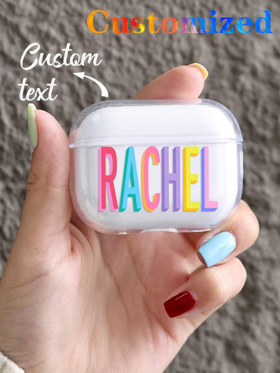 1pc Customized Colorful Name Text Transparent Earphone Protective Case Compatible With Apple 1/2/3,Customized Earphone Cases,Chic Autumn,Stylish,Colorful,Vintage,Cute,Contracted,Funny,Custom,Personalized,Unique,Customized,Ideal Gifts For Him,Ideal Gifts For Her,Boyfriend,Girlfriend,Family,Friends,Grandparents,Couple,For Anniversaries,For Birthdays - Clear - View 1