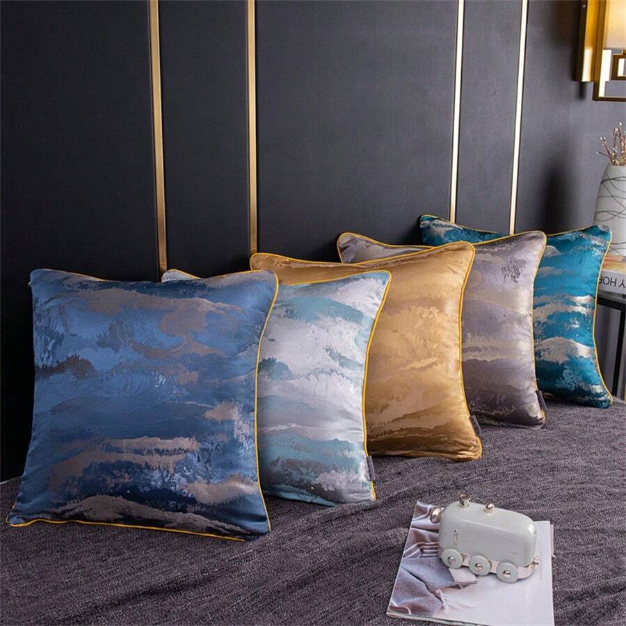 1入奢華北歐海景枕套(不含枕芯)提花織物製造工藝，手感柔軟，舒適獨特觸感，紗線染色，可用於沙發，臥室，椅子等多種用途。 - 黃色 - 查看 1