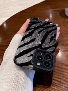 1pc New Fashion Simple Zebra Patterned Frosted Soft Silicone Phone Case With Rhinestones, Anti-Drop, Compatible With IPhone And Samsung Galaxy S15/S15 Plus/S15 Pro/S15 Pro Max - Multicolor - View 4