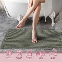 Beige Waffle Bath Mat,Super Absorbent Non Slip Bathroom Rug,Cream 18x30inch,Machine Washable Ultra Soft Floor Mats Home Bathroom Decor Floor Carpet Outdoor Rug Door Mat Entryway Decor Bathroom Accessories Back To School - Dark Green - View 2