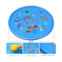 Alberca Tapete Acuático 170cm*170cm Chapoteadero Rociar Agua Al Aire Libre Tapete A Prueba De Salpicaduras Inflable El Mejor Juguete Para Vacaciones Fines De Semana Divertido - AZUL 170CM - Ver 2