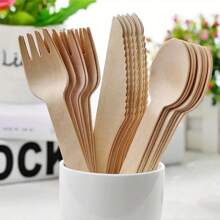 100pcsDisposable Wooden Cutlery Set Including Knife, Fork And Spoon For Party Gathering, Holiday, Birthday, Wedding And Home Decoration, For Home Kitchen Restaurant Hotel, Kitchen Supplies, Tableware Accessories