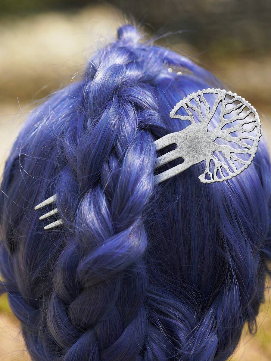 XJYHDY 1 Stück Retro Wikinger Haarspange - Lebensbaum Haarnadel - Wikinger Haarschmuck Geschenk - Silber - Übersicht 1