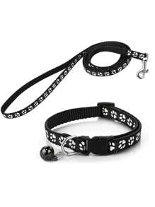 1 Set Of Cute Dog Paw Print Leash And Collar Set, Made Of Polypropylene Material With Bell, Equipped With Adjustable Buckle, Fashionable And Collar, Suitable For Small Dogs And Cats, With Multiple Colors To Choose From