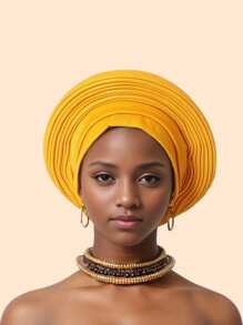 1件优雅重工闪光面料多层可调节头巾帽穆斯林非洲帽，适合日常佩戴、婚礼和派对、睡眠时佩戴。 - 彩色 - 查看 20