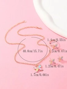 1套個性化女孩鋅合金卡通可愛蝴蝶彩色項鍊1件、耳環1對、戒指1件珠寶套裝，適合日常佩戴（多件套組） - 彩色 - 查看 3