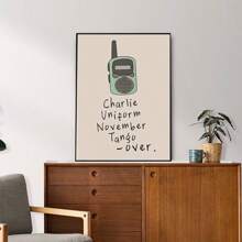 1 pieza sin marco, cartel del Walkie-Talkie, impresiones de lienzo con texto azul y crema, 'Charlie Uniform November Tango Over', decoración divertida, arte de pared de lienzo de humor sencillo, pintura artística de regalo, para dormitorio, sala de estar, decoración de pared del hogar y dormitorio