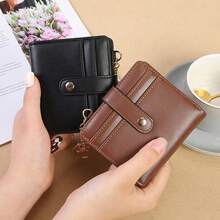 Women's New Simple Buckle Wallet With Keychain, Bifold Coin Purse, Multifunctional Card Holder, Credit Card Wallet With Multiple Card Slots - Black - View 4