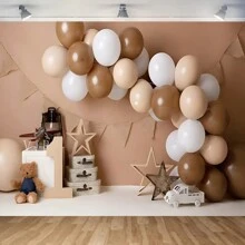 1 pieza Material de fondo fotográfico de paño de temática de cumpleaños de primer año del coche con globos coloridos