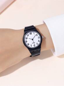 简约数字表盘石英硅胶表带手表，男女学生适用 - 黑色 - 查看 3
