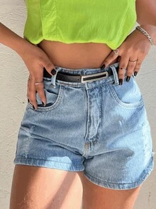 Women Denim Shorts - Rửa trung bình - Xem 3