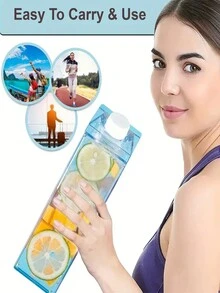 1個大容量牛奶盒形狀透明水瓶，便攜透明方形水瓶，適用於家庭廚房、戶外運動、露營、健身房鍛煉等 - 無色 - 查看 5