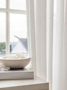 1pc No Drill Hook-And-Loop French Romantic White Curtains , Daily White Simple Solid Color Christmas Hook-And-Loop Fastener Sheer Curtains For Kitchen Home ,Door Curtain , Bedroom Curtains , Window Curtain, Soft Texture Scratch-Resistant Without Drilling Curtains , Living Room Curtains - White - View 7