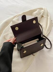 复古纯色极简金属锁扣方形单肩斜挎包，带迷你手提包，适合少女、大学生、年轻职业女性，可用于办公室、大学、工作、商务、通勤、户外、旅行等场合，复古风格女包，新年礼物佳选 - 棕色 - 查看 9
