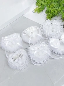 1 pieza Cojín de anillo para niña de las flores en boda con forma de corazón con encaje, caja de anillo con perlas y rhinestones en forma de corazón, cojín portador de anillo para niña de las flores, soporte para anillo de compromiso, caja de anillo con mariposa de encaje, caja de joyería, caja de almacenamiento de anillos de boda, soporte portador de anillo, cesta con mariposa para fiesta de boda, propuesta, declaración, cojín de anillo pequeño portátil, caja de anillo para el Día de San Valentín
