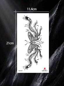 Waterproof Temporary Transfer Tattoo,1pc Black Sketch Peacock Feather Moth Large Tattoo Sticker, Vintage Gothic Design, Long Lasting Fake Body Art Tattoo For Women, For Lower Back Waist, Party Daily Wear - Black - View 2
