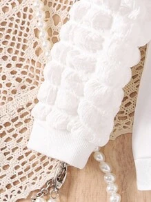 Baby Girl Cartoon Pentagram & Letter Printed Puff Sleeve Sweatshirt With Bow Decoration Flared Jeans Set