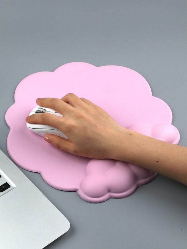 1 pieza Almohadilla para ratón en forma de nube de PU premium de unicolor, almohadilla para ratón para juegos con base antideslizante de silicona y soporte de muñeca de espuma de memoria suave, creativa alfombrilla de escritorio, alivia la fatiga de las muñecas.