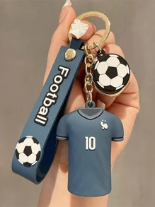 1pc PVC Casual Football Jersey Style Keychain, World Cup Football Shirt Keychain Pendant Souvenir, Sports Event Gift Car Accessories Bag Charm