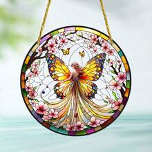 1pc 2D Flat Acrylic Butterfly Fairy Sunshine Catcher, Multi-Purpose Colorful Window Pendant, With Fairy And Wreath Design, Great For Garden, Home, Patio, Room Decoration,Home Decor ,Room Decor,Wall Decor