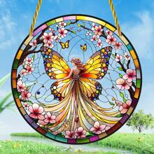 1pc 2D Flat Acrylic Butterfly Fairy Sunshine Catcher, Multi-Purpose Colorful Window Pendant, With Fairy And Wreath Design, Great For Garden, Home, Patio, Room Decoration,Home Decor ,Room Decor,Wall Decor