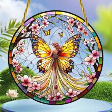 1pc 2D Flat Acrylic Butterfly Fairy Sunshine Catcher, Multi-Purpose Colorful Window Pendant, With Fairy And Wreath Design, Great For Garden, Home, Patio, Room Decoration,Home Decor ,Room Decor,Wall Decor