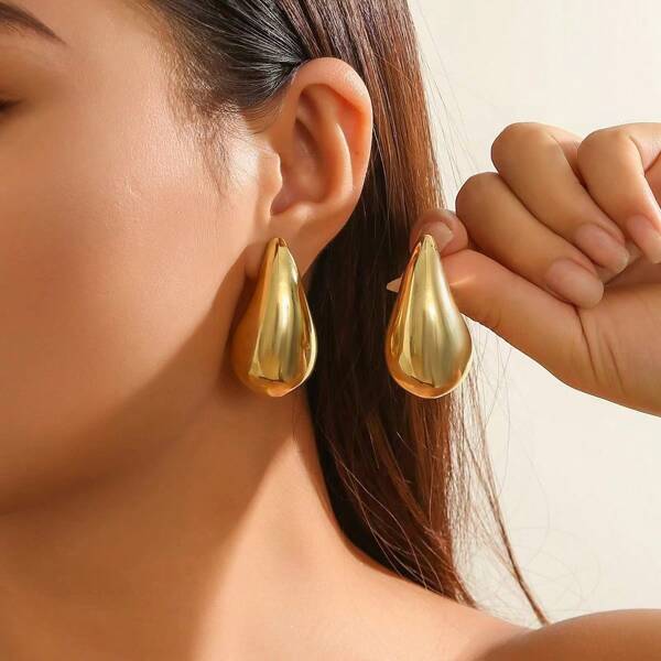 1 Pair New European And American Fashionable Personalized Small Water Drop UV Gold-Plated CCB Dangle Earrings