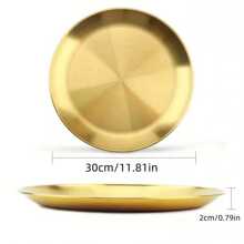 1 pieza/2 piezas Bandeja de acero inoxidable dorada para postre, café, plato occidental, plato de pizza, plato de comida para desayuno, café, té, bandeja decorativa dorada para servir, regalo de cumpleaños, suministros para fiestas de Acción de Gracias, Halloween, Pascua, Navidad (Dorado), Cocina, Regalo de Navidad