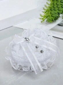 1 pieza Cojín de anillo para niña de las flores en boda con forma de corazón con encaje, caja de anillo con perlas y rhinestones en forma de corazón, cojín portador de anillo para niña de las flores, soporte para anillo de compromiso, caja de anillo con mariposa de encaje, caja de joyería, caja de almacenamiento de anillos de boda, soporte portador de anillo, cesta con mariposa para fiesta de boda, propuesta, declaración, cojín de anillo pequeño portátil, caja de anillo para el Día de San Valentín