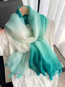 1pc Elegant Ombre Linen Pendant Scarf Women's Multi-Functional Fashion Shawl Decorative Long Scarf - Multicolor - View 10