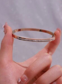 Camhanno 1 Pc Stylish Delicate Neutral Stainless Steel Single Row Diamond Bracelet For Ladies For Daily Wear - Single Row Diamond Bracelet - View 14