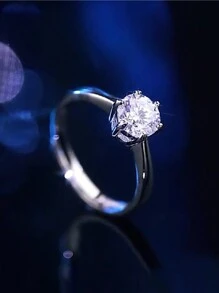 1入 女士婚戒，經典極簡風格，閃爍模擬鑽石戒指，優雅魅力求婚/訂婚/婚禮首飾，適合女性 - 銀色 - 查看 3