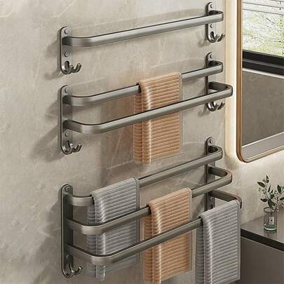 Gun Grey Towel Bar Holder, Bathroom Towel Rack, Wall Mounted, For Washroom Storage